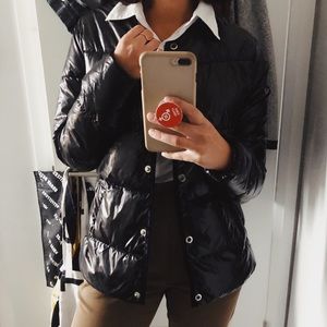 Mango black puffer jacket shiny
